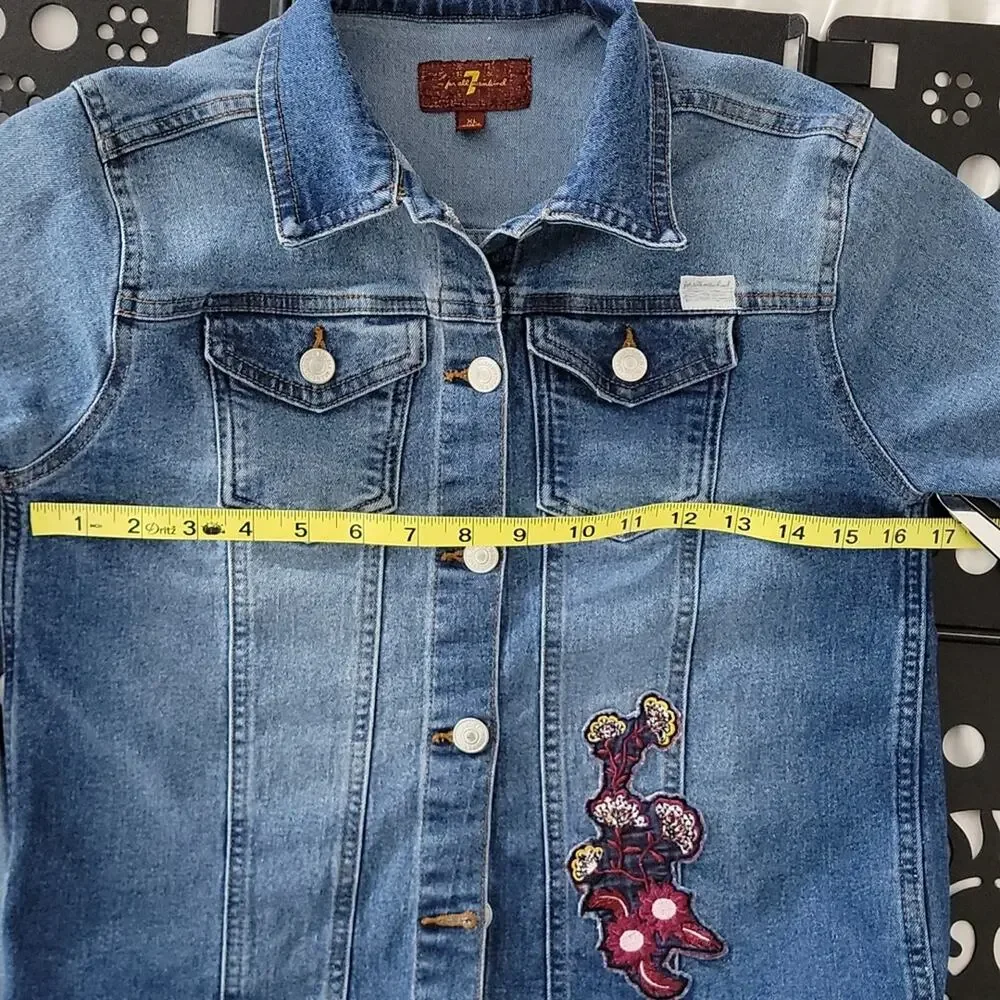 7 For All Mankind girls denim jacket with‎ floral patch XL